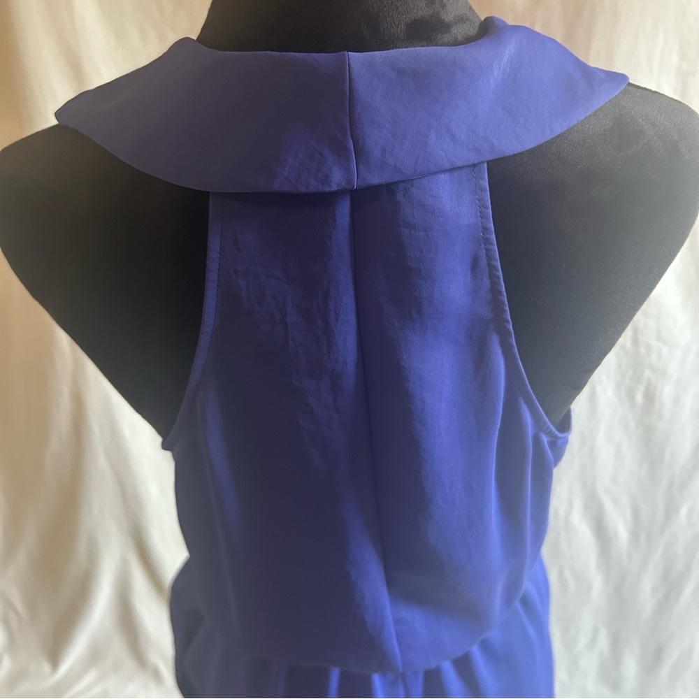 Y2K Rachel Roy Royal Blue Ruffle Pockets Dress Back Cutout Cocktail Retro Sz 12 - Picture 6 of 11